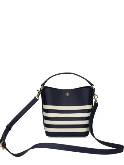 Ralph Lauren Striped Leather Satchel In Black