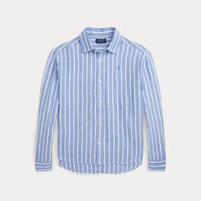 Ralph Lauren Kids' Striped Linen Boxy Shirt In Blue
