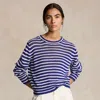 Ralph Lauren Striped Linen-cotton Sweater In Blue Yacht/white