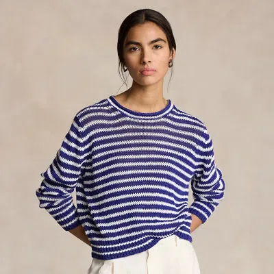 Polo Ralph Lauren Striped Linen-cotton Sweater In Blue Yacht/white