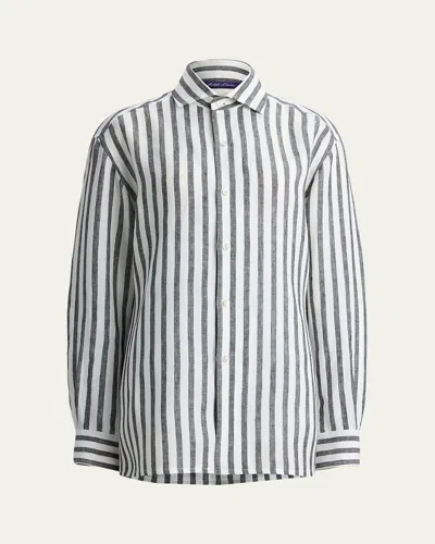 Ralph Lauren Striped Linen Long-sleeve Button-down Shirt In Multi
