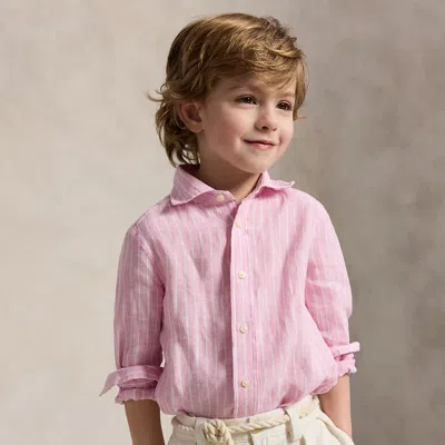 Ralph Lauren Kids' Striped Linen Shirt In Carmel Pink/white