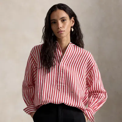 Polo Ralph Lauren Striped Linen Shirt In White Red In Multi