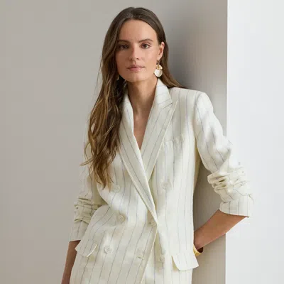 Ralph Lauren Striped Linen Twill Blazer In White/blue Multi