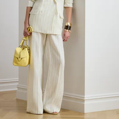 Ralph Lauren Striped Linen Wide-leg Pant In Metallic