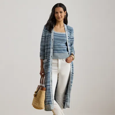 Ralph Lauren Striped Linen-cotton Cardigan In Indigo Multi