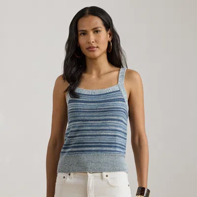 Ralph Lauren Striped Linen-cotton Sweater Tank Top In Blue