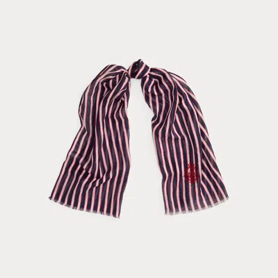 Ralph Lauren Striped Linen-cotton Wrap Scarf In Navy In Pink