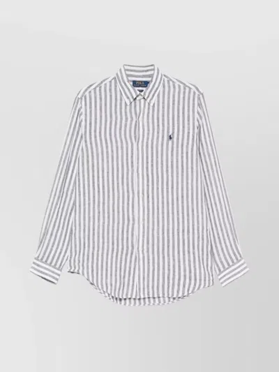 Ralph Lauren Striped Logo Shirt Button-down Collar In White