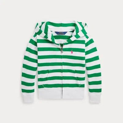 Ralph Lauren Kids' Striped Logo Terry Full-zip Hoodie In Green