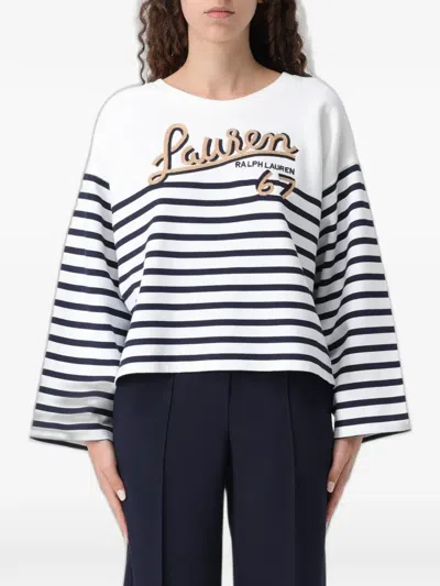 Ralph Lauren Striped Logo-patch Sweater In White