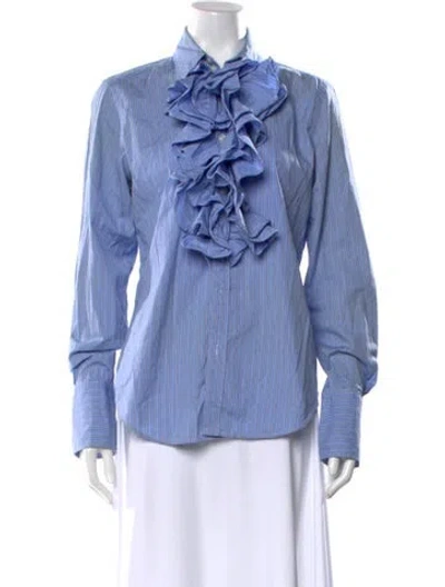 Pre-owned Ralph Lauren Striped Long Sleeve Blouse In Blue