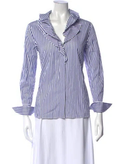 Pre-owned Ralph Lauren Striped Long Sleeve Blouse In Blue