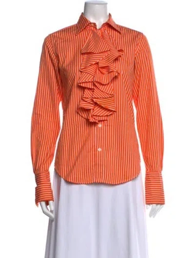Pre-owned Ralph Lauren Striped Long Sleeve Blouse In Orange