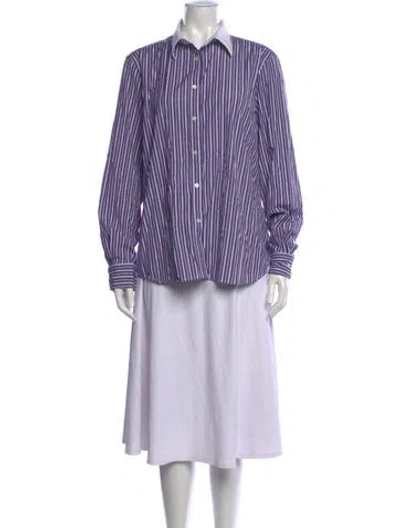 Pre-owned Ralph Lauren Striped Long Sleeve Blouse In Purple