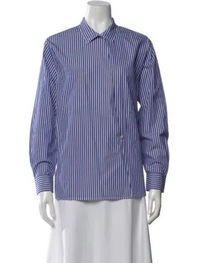 Pre-owned Ralph Lauren Striped Long Sleeve Button-up Top In Blue