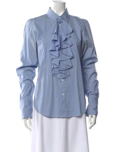 Pre-owned Ralph Lauren Striped Long Sleeve Button-up Top In Blue