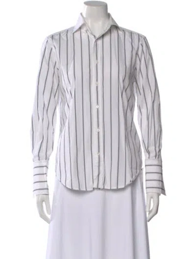 Pre-owned Ralph Lauren Striped Long Sleeve Button-up Top In White