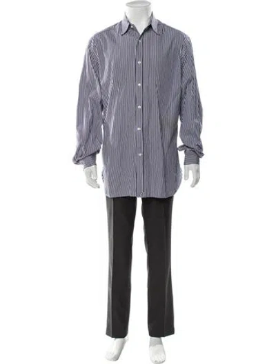 Pre-owned Ralph Lauren Striped Long Sleeve Dress Shirt In Blue