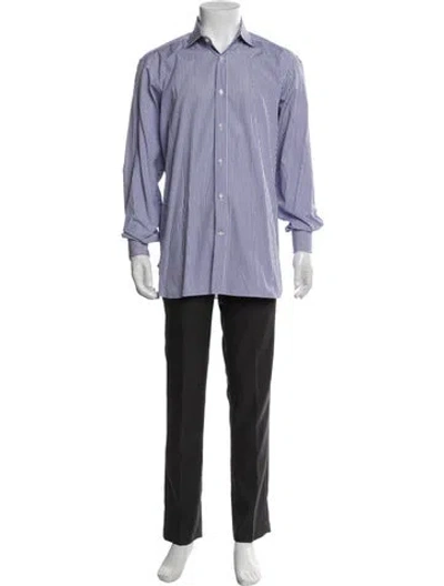 Pre-owned Ralph Lauren Striped Long Sleeve Dress Shirt In Blue