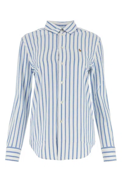Ralph Lauren Striped Long-sleeved Shirt In Bianco/blu
