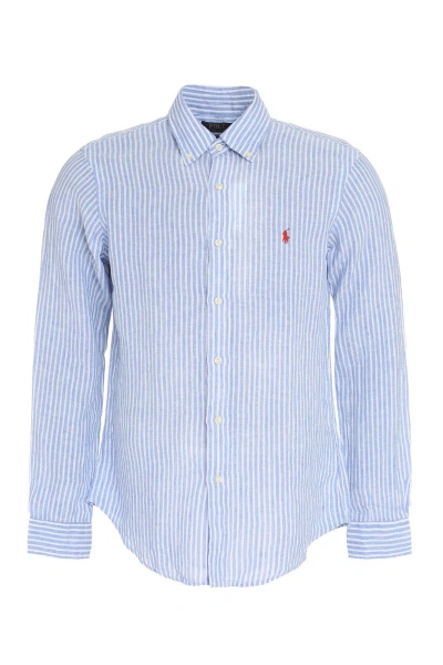 Ralph Lauren Striped Long-sleeved Shirt In Blue White