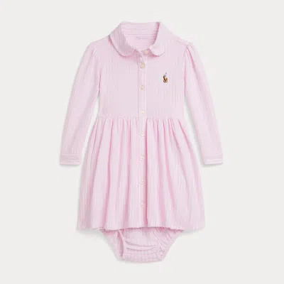 Ralph Lauren Babies'  Striped Mesh Oxford Dress In Pink