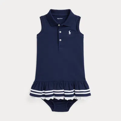 Ralph Lauren Kids' Striped Mesh Polo Dress & Bloomer In Blue
