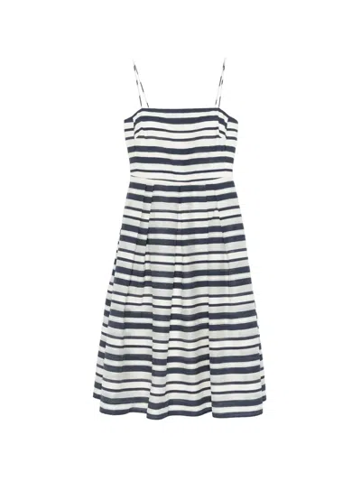 Ralph Lauren Striped Midi Dress In Blue
