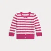 Ralph Lauren Striped Mini-cable Cotton Cardigan In Pink