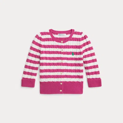 Ralph Lauren Babies'  Striped Mini-cable Cotton Cardigan In Pink