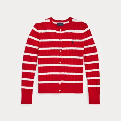 Ralph Lauren Kids' Striped Mini-cable Cotton Cardigan In Red