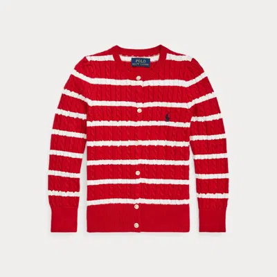 Ralph Lauren Kids' Striped Mini-cable Cotton Cardigan In Gold
