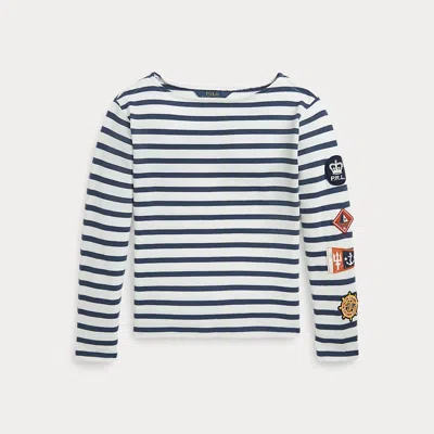 Ralph Lauren Kids' Striped Nautical-patch Cotton Jersey Tee In White