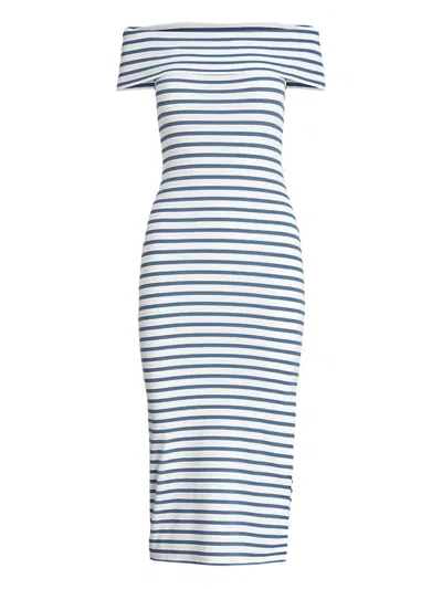 Ralph Lauren Striped Off-shoulder Dress In White