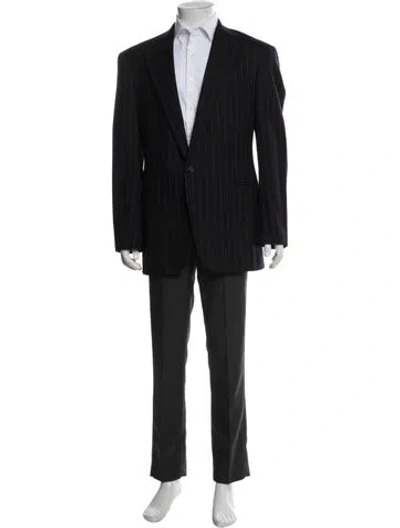 Pre-owned Ralph Lauren Striped Overcoat In Black