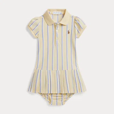 Ralph Lauren Babies'  Striped Oxford Mesh Polo Dress & Bloomer In Neutral