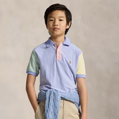 Ralph Lauren Kids' Striped Oxford Mesh Polo Shirt In Harbor Island Blue Multi