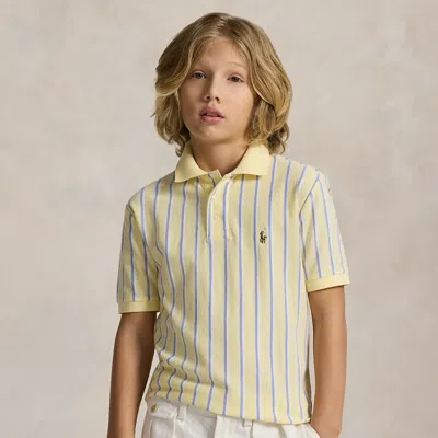 Ralph Lauren Kids' Striped Oxford Mesh Polo Shirt In Wicket Yellow Multi In Neutral