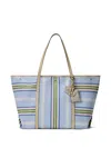 Ralph Lauren Striped-pattern Logo-charm Tote Bag In Blue