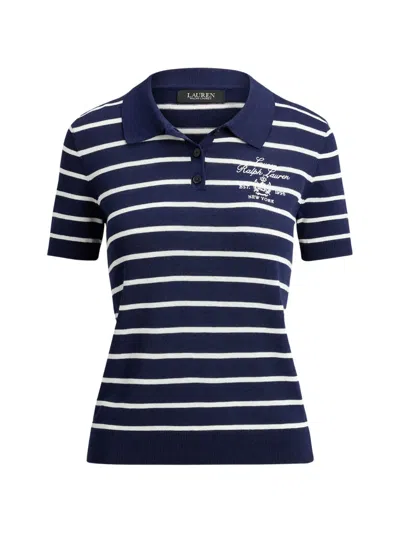 Ralph Lauren Striped Cotton-blend Polo Sweater In Blue