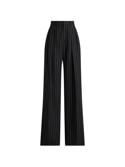 Ralph Lauren Striped Pleated Jody Trousers In Black