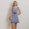 Ralph Lauren Striped Pointelle-knit Sweater Dress In Blue
