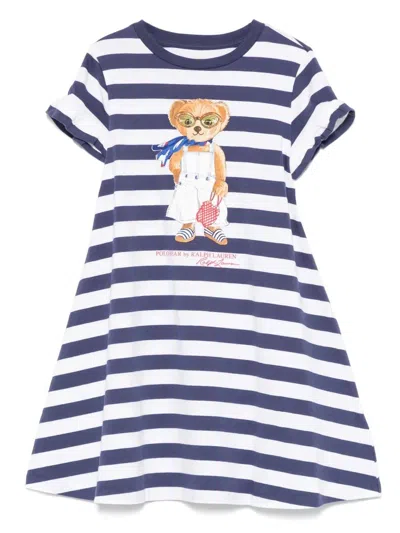 RALPH LAUREN STRIPED POLO BEAR COTTON TEE DRESS