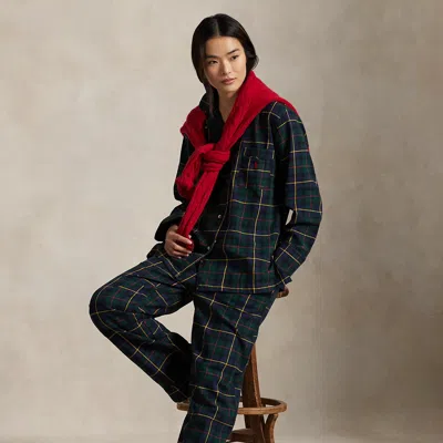 Ralph Lauren Striped Poplin Long-sleeve Pajama Set In Black