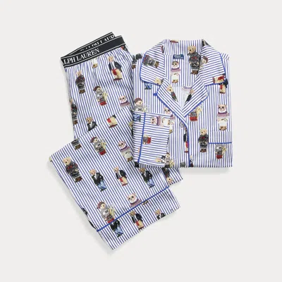 Ralph Lauren Striped Poplin Long-sleeve Pajama Set In Multi