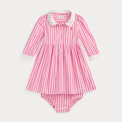 Ralph Lauren Babies'  Striped Poplin Shirtdress & Bloomer In Pink