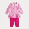 Ralph Lauren Striped Poplin Top & Jersey Legging Set In Multi
