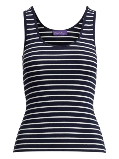 Ralph Lauren Striped Rib-knit Tank Top In Blue