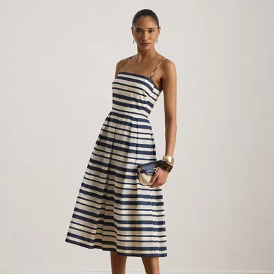 Ralph Lauren Striped Satin Sleeveless Cocktail Dress In Multi